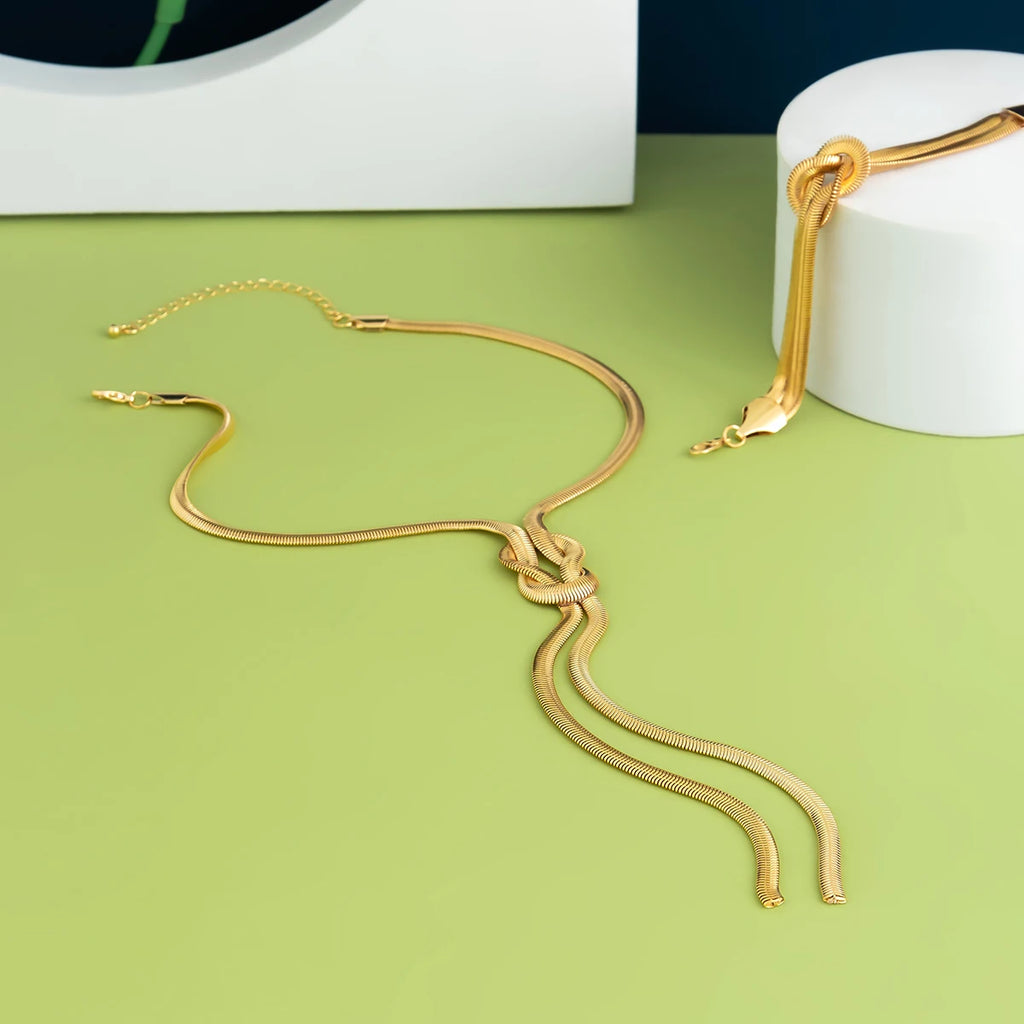 2Pcs Snake Chain Necklace & Bracelet Set