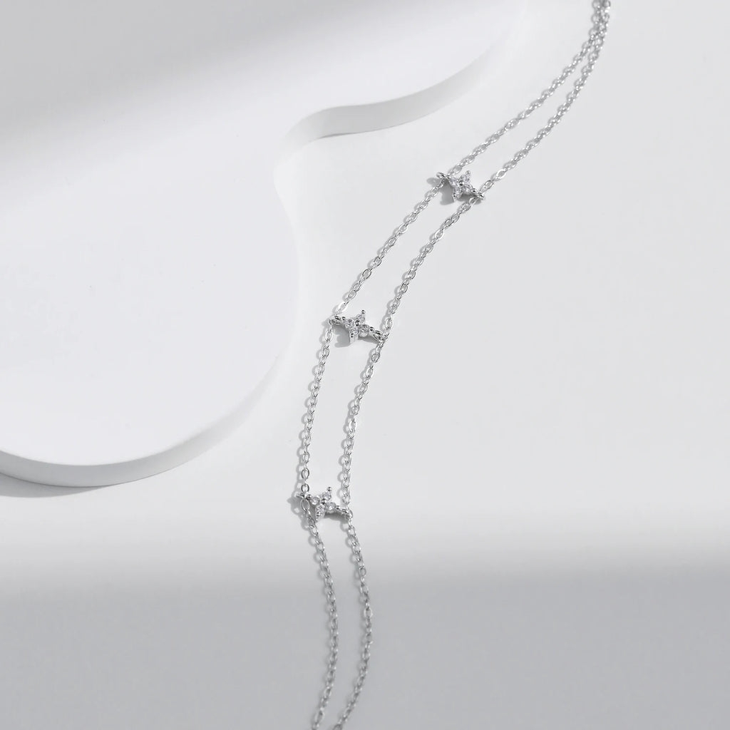 925 Sterling Silver Double Layer Four Leaf Clover Bracelet