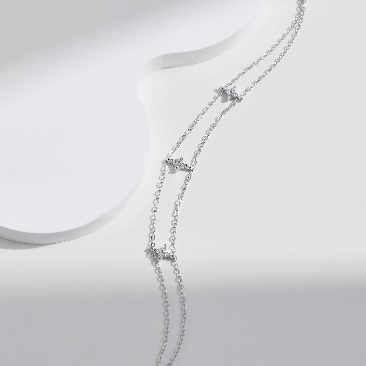 925 Sterling Silver Double Layer Four Leaf Clover Bracelet