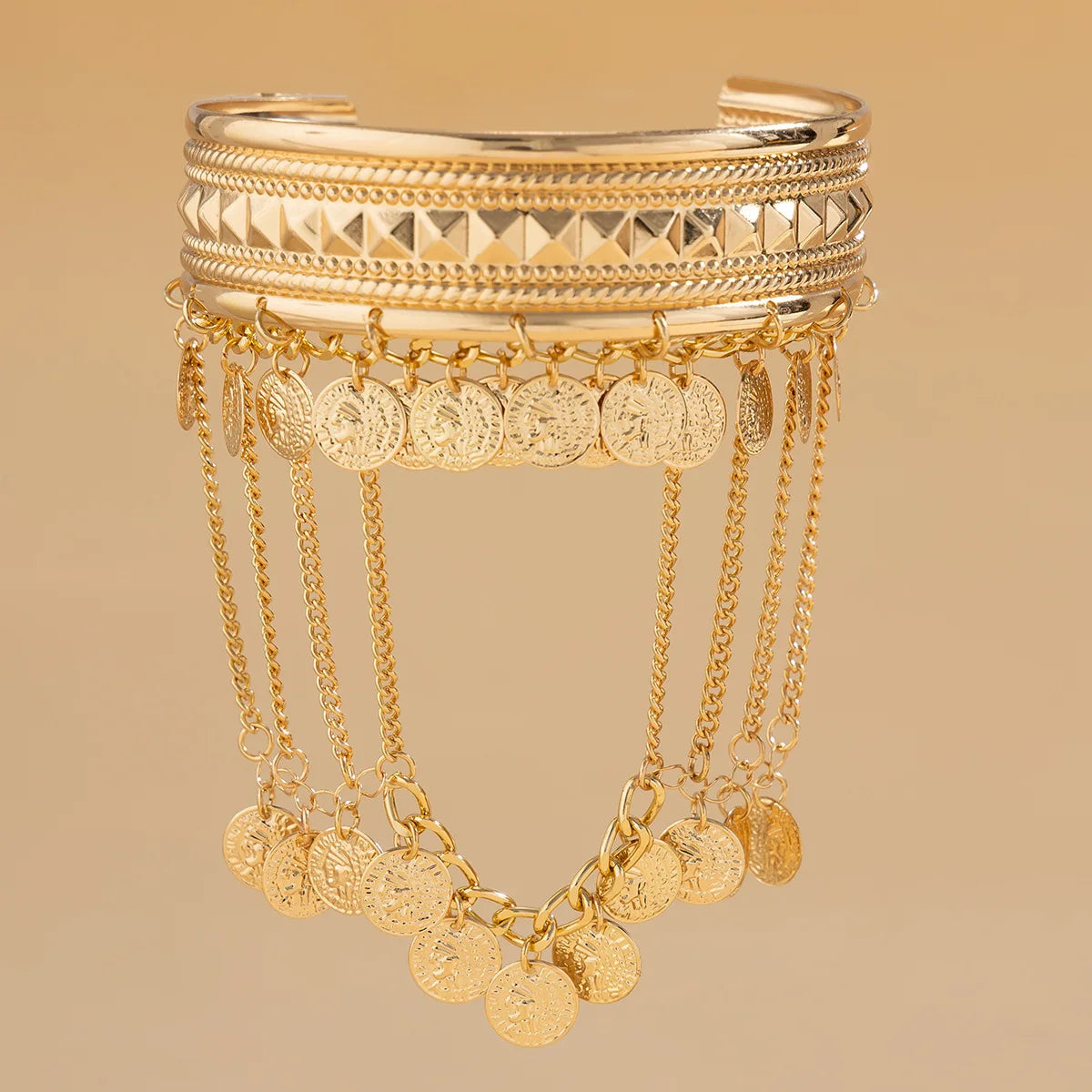 Gold Coin & Leaf Tassel Upper Arm Bracelet