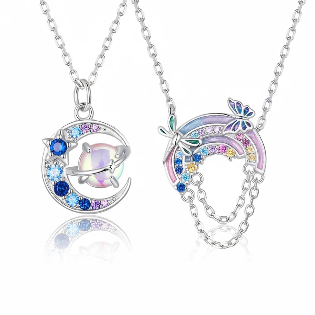 925 Sterling Silver Fantasy Rainbow Planet Necklace