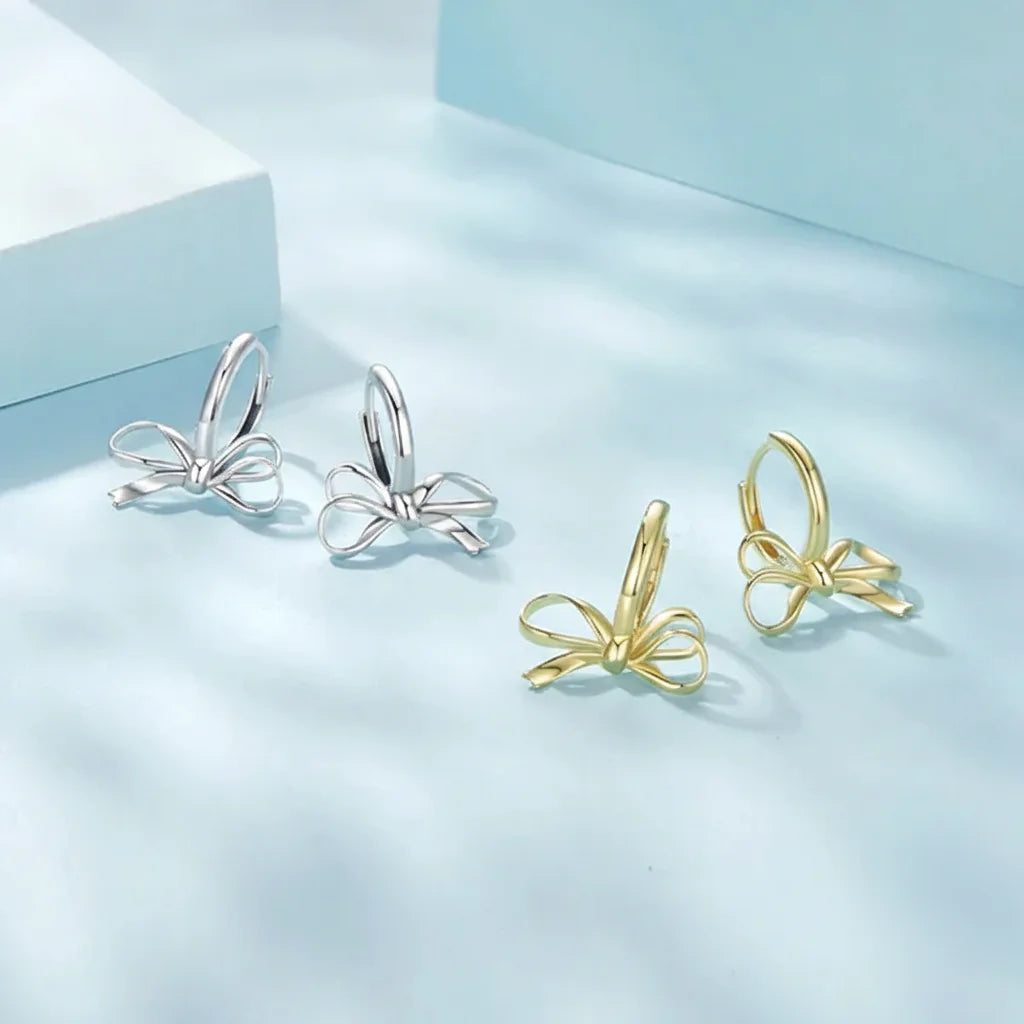 925 Sterling Silver Simple Bow Hoop Earrings