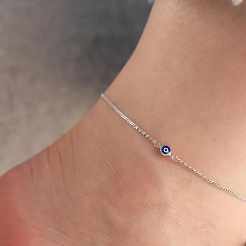 925 Sterling Silver Blue Evil Eye Anklet