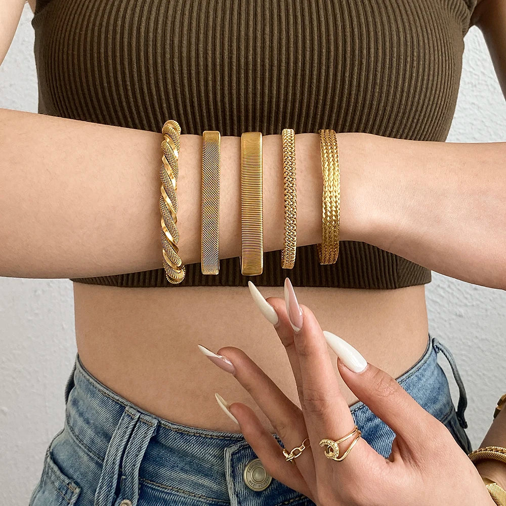 Hand-Woven Twisted Metal Open Bracelet