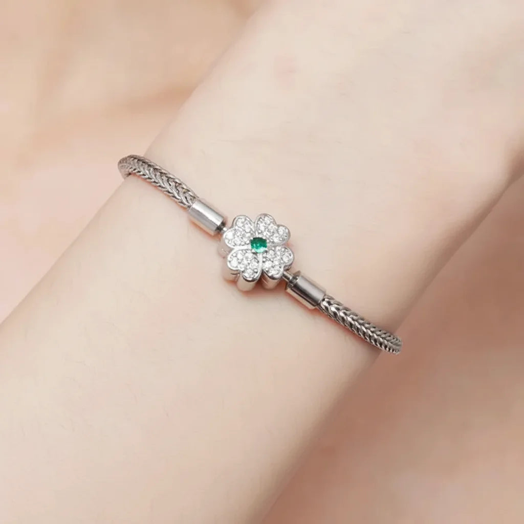 925 Sterling Silver Rose Buckle Snake Chain Charm Bracelet