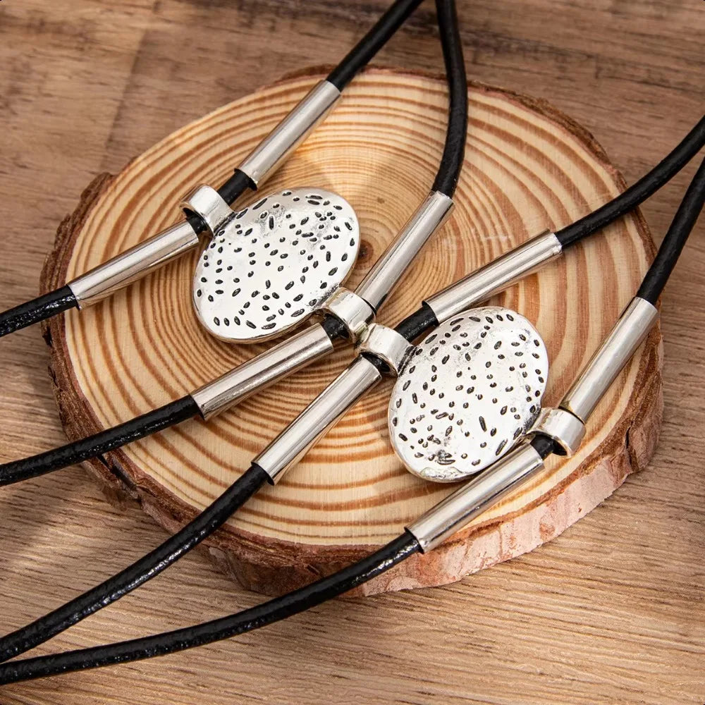 Vintage Oval Leather Necklace & Bracelet Set – Gold Double-Layer Rope Design