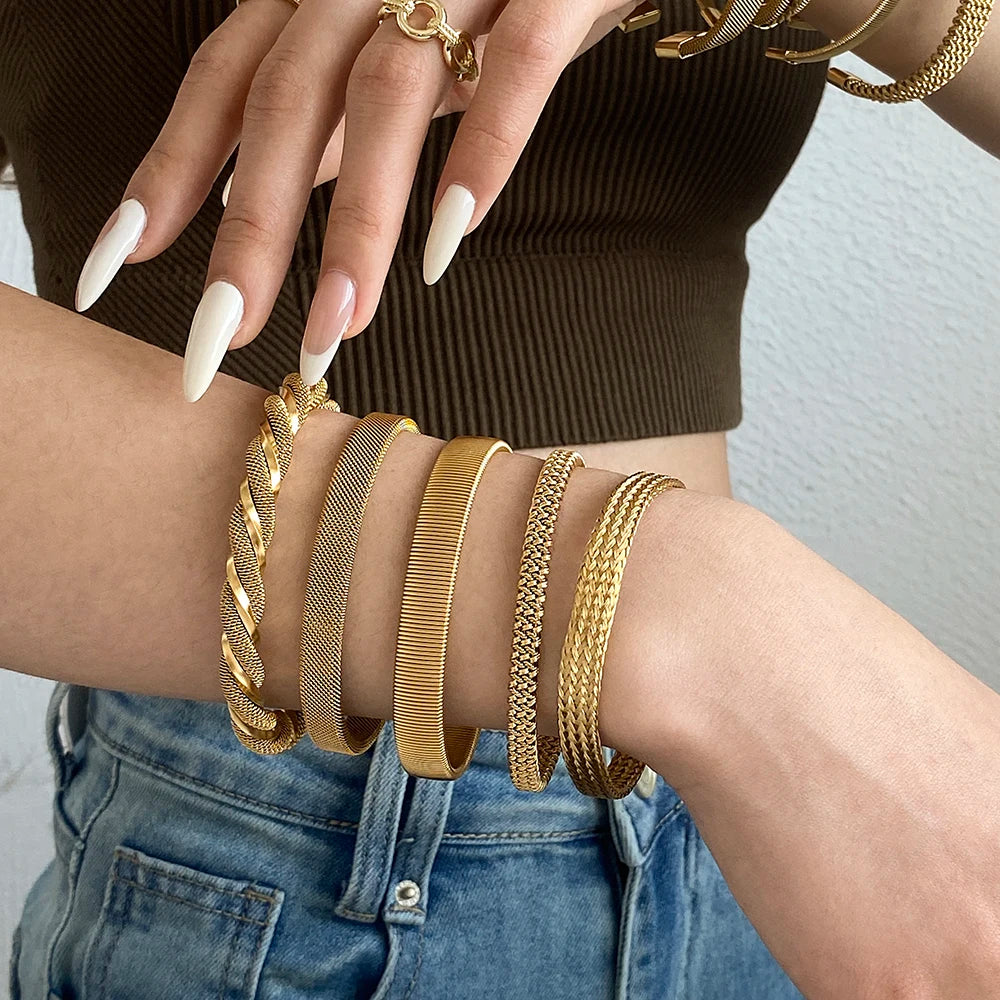 Hand-Woven Twisted Metal Open Bracelet