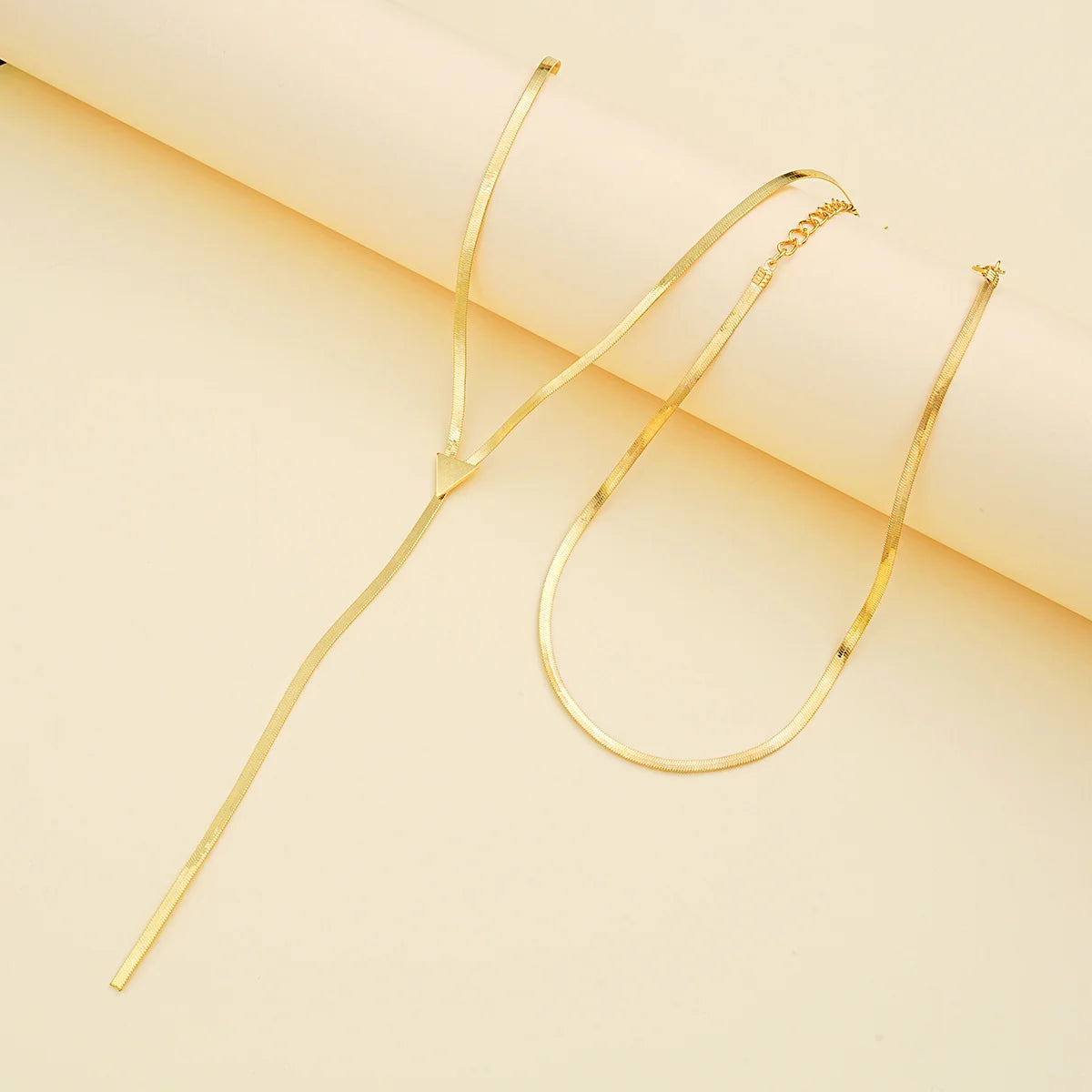 Layered Gold Triangle Tassel Necklace