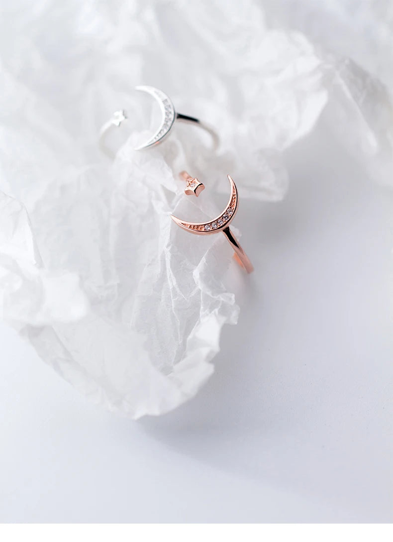925 Sterling Silver Star & Moon Zircon Slim Ring
