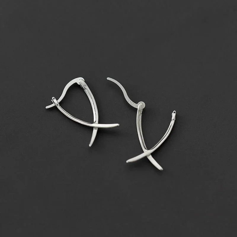 925 Sterling Silver Abstract Hoop Earrings