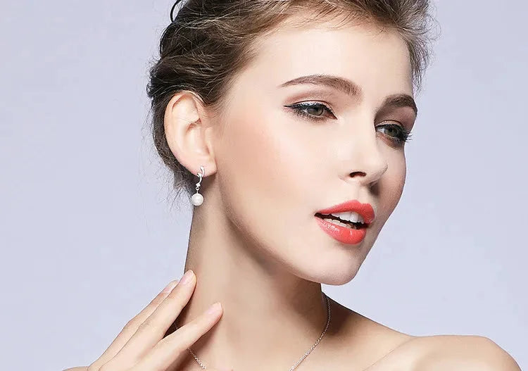 925 Sterling Silver Pearl Wave Drop Earrings