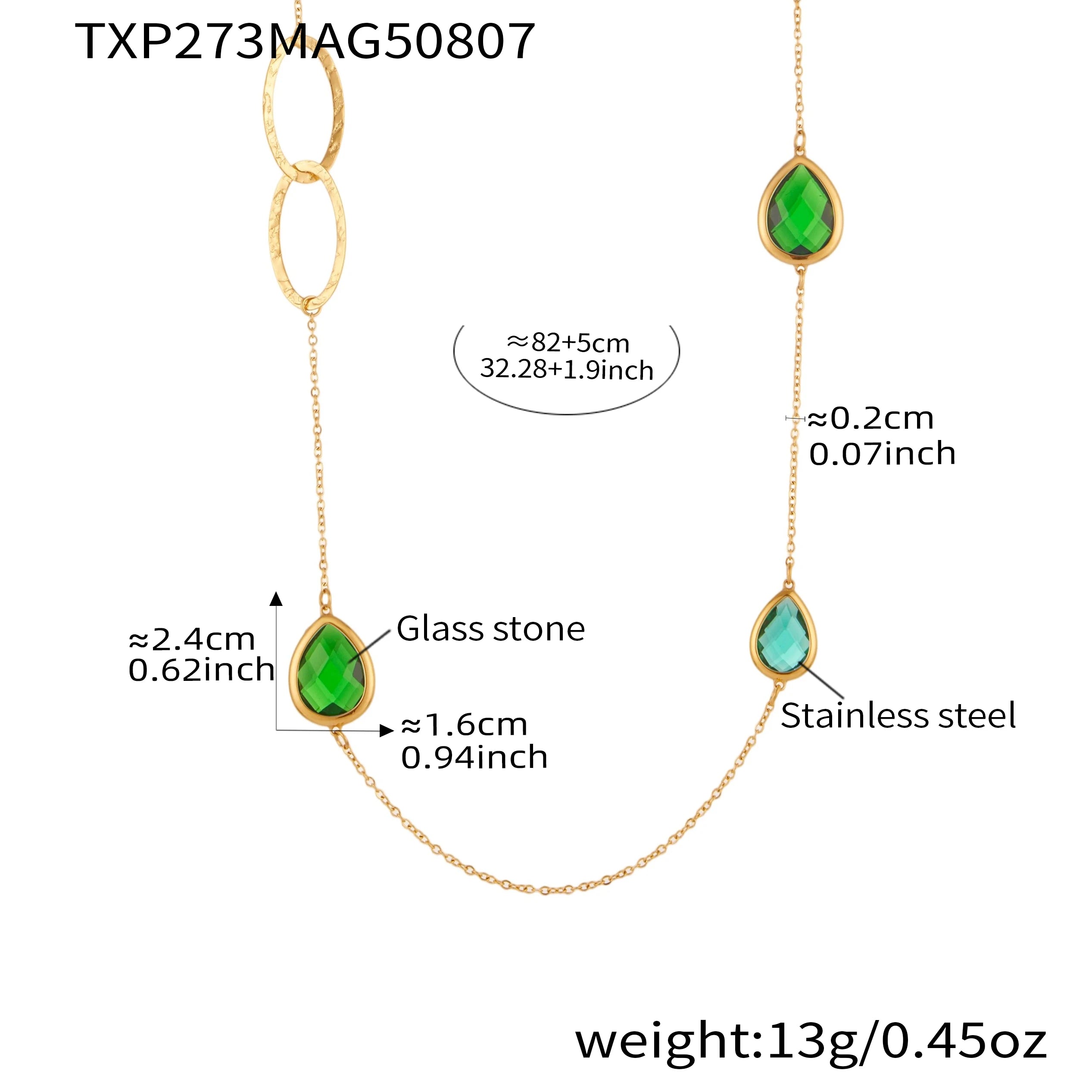 18K Gold Plated Long Sweater Chain Necklace with Faceted Glass Droplet Pendant