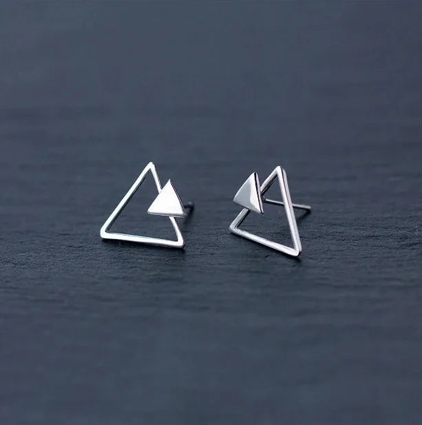 925 Sterling Silver Clear Triangle Stud Earrings