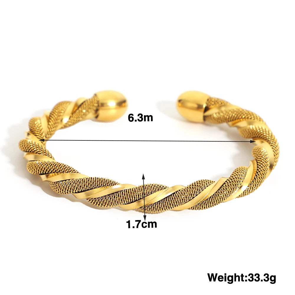 Hand-Woven Twisted Metal Open Bracelet