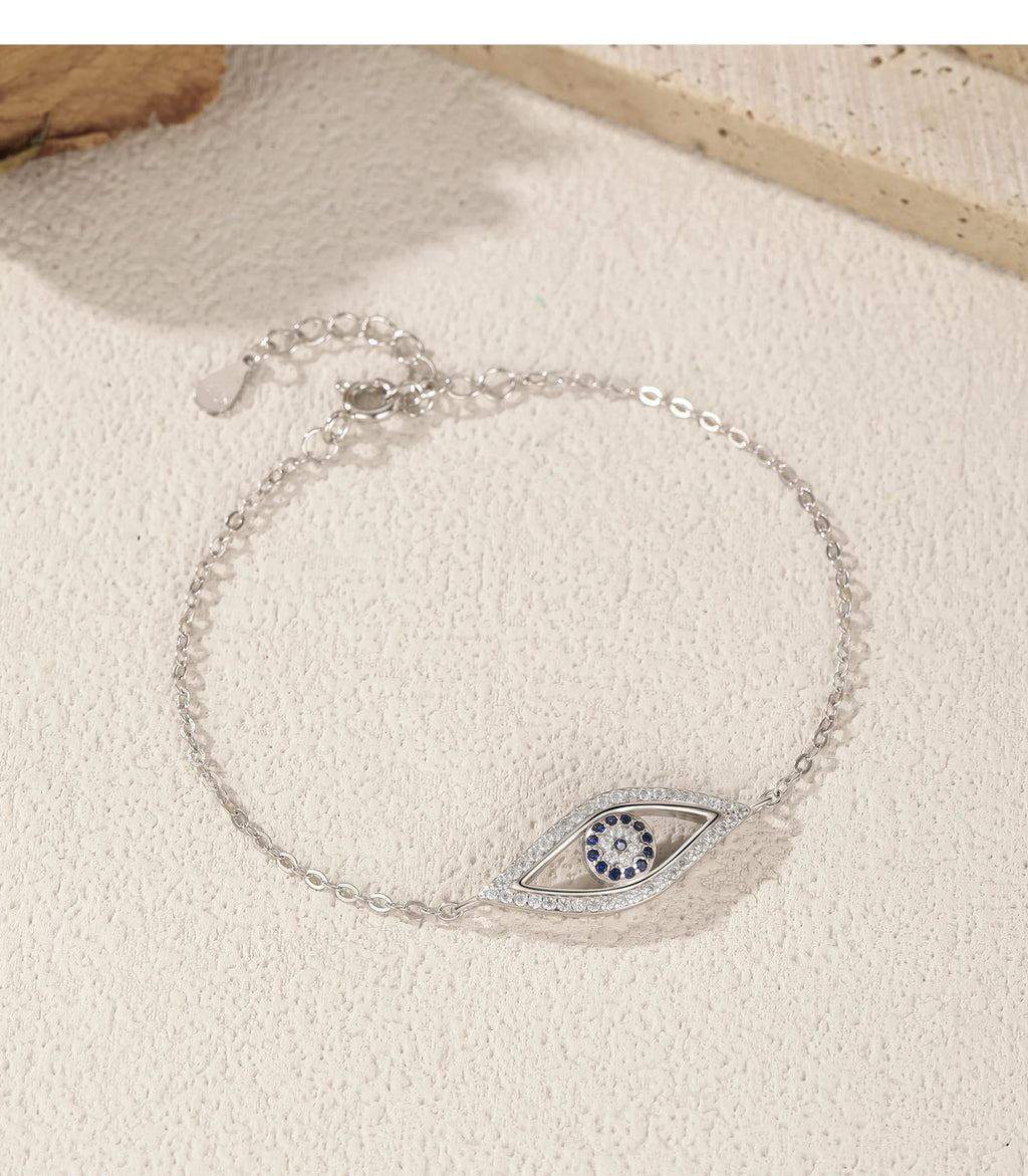 925 Sterling Silver Blue & Clear CZ Eye Bracelet