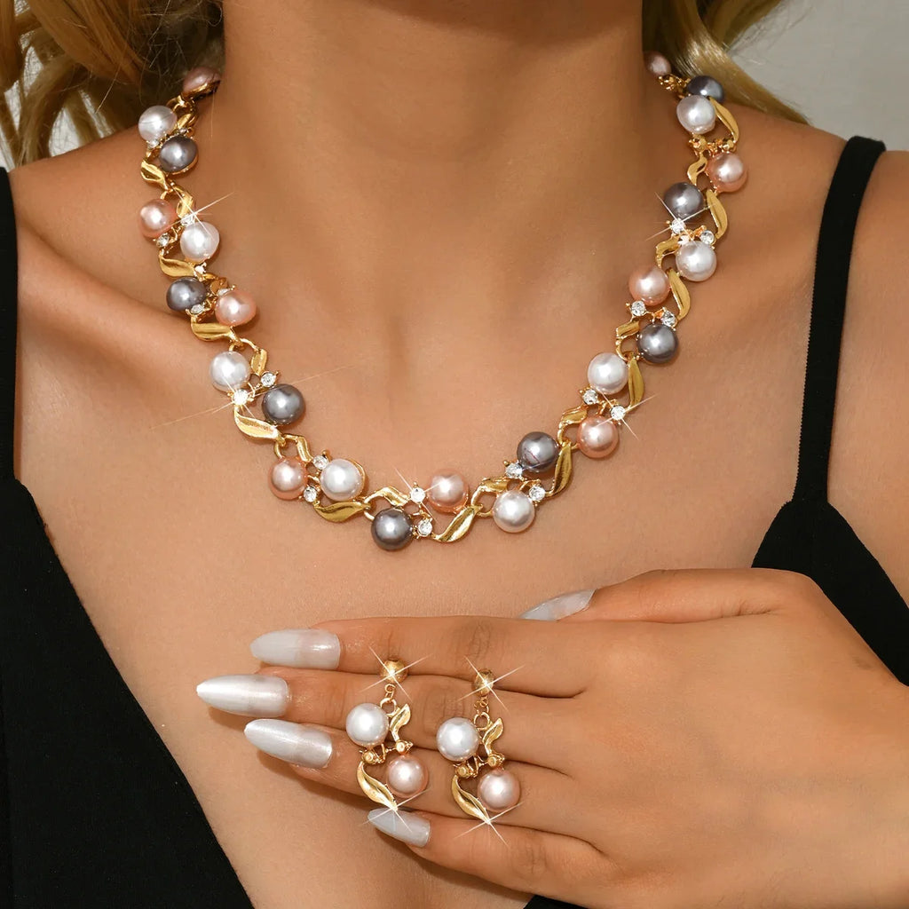 Elegant Faux Pearl Necklace & Earrings Set