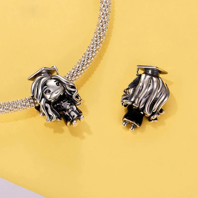 925 Sterling Silver Graduation Owl & Cap Charm