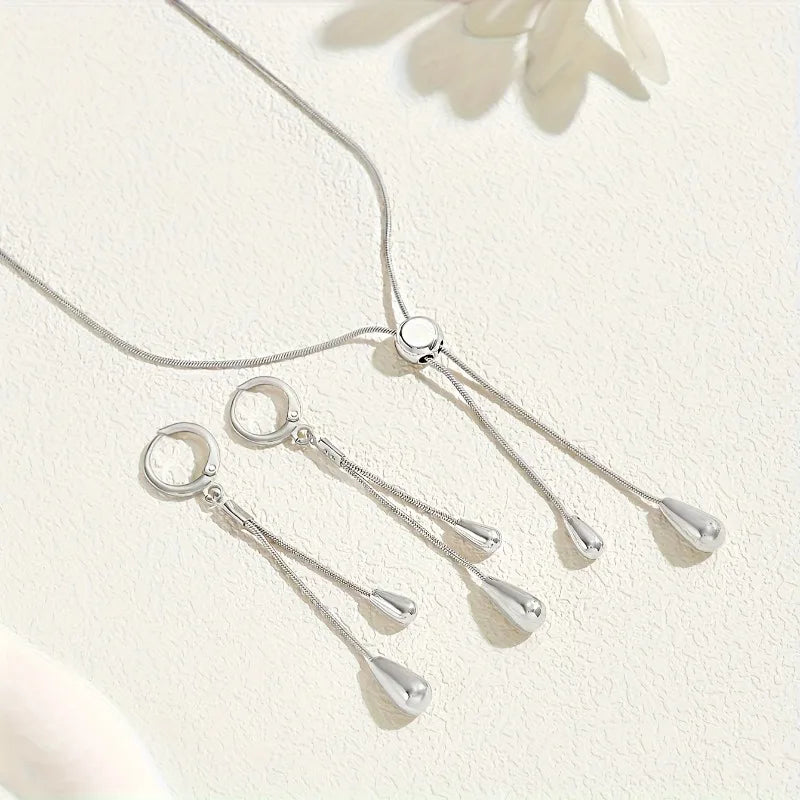 Long Drop Pendant Necklace & Earring Set