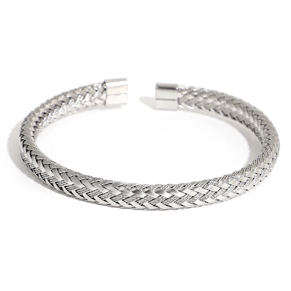 Hand-Woven Twisted Metal Open Bracelet