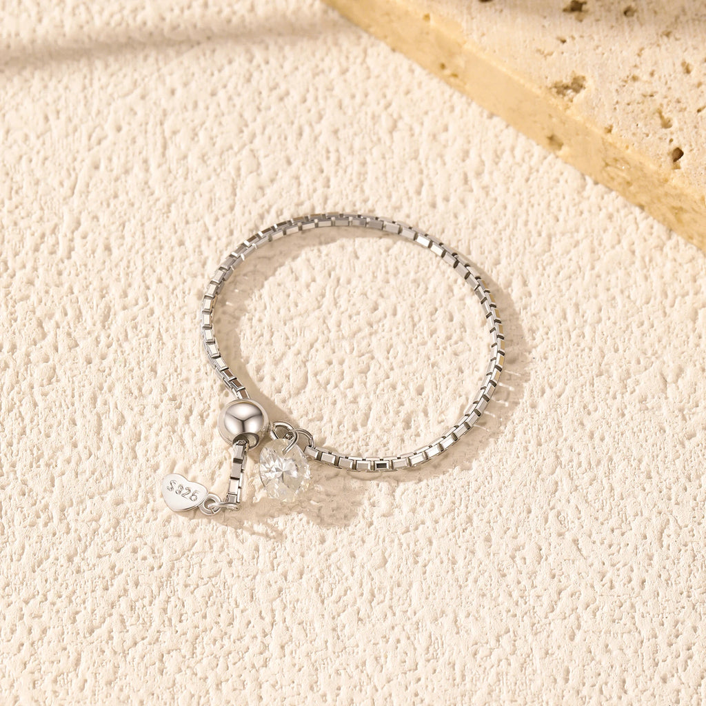 925 Sterling Silver D Color Moissanite Adjustable Chain Ring