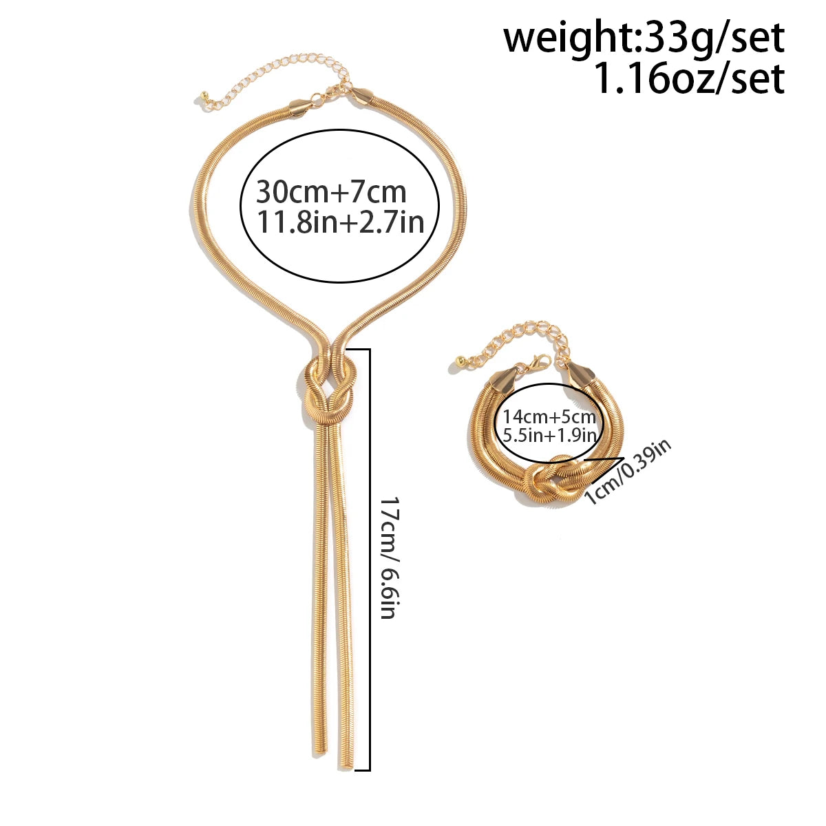 2Pcs Snake Chain Necklace & Bracelet Set