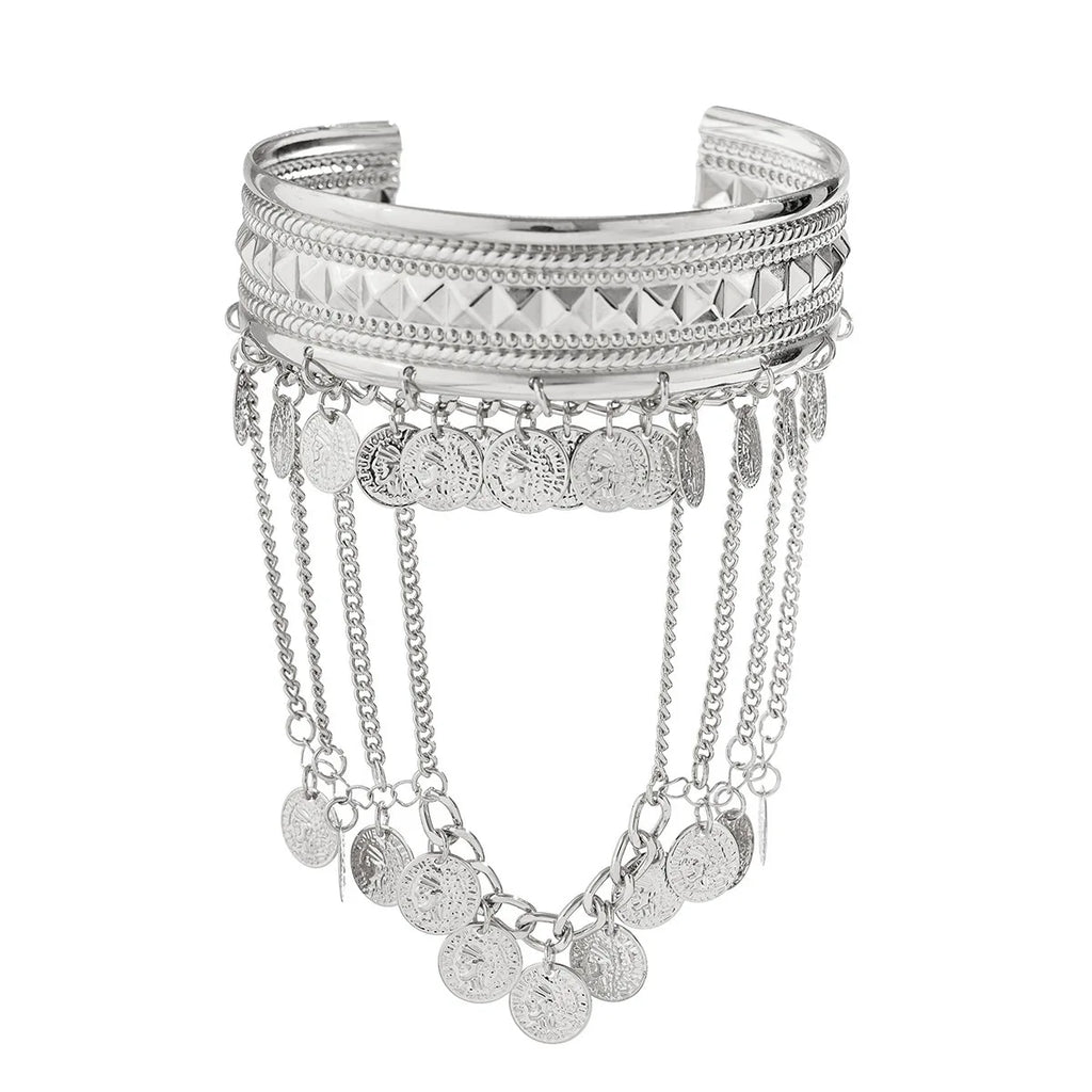 Gold Coin & Leaf Tassel Upper Arm Bracelet