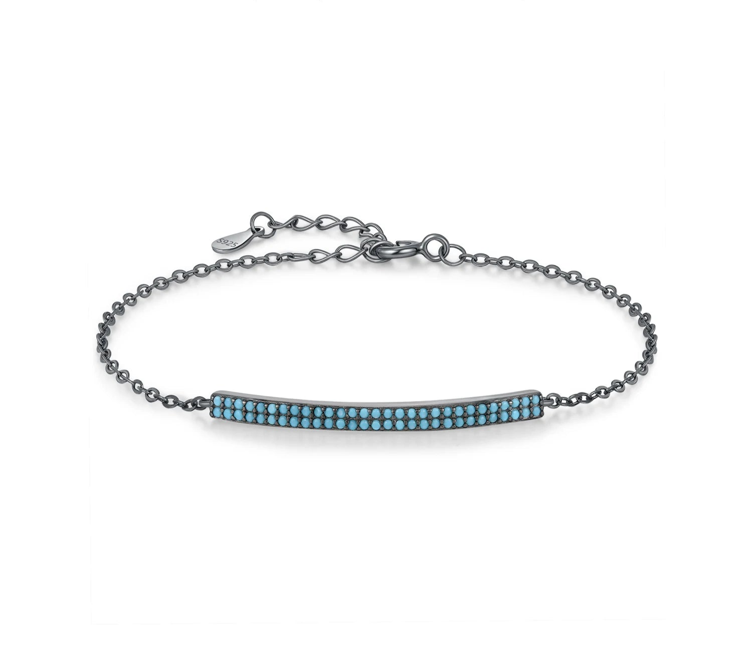 925 Sterling Silver Turquoise & CZ Stars Link Chain Bracelet