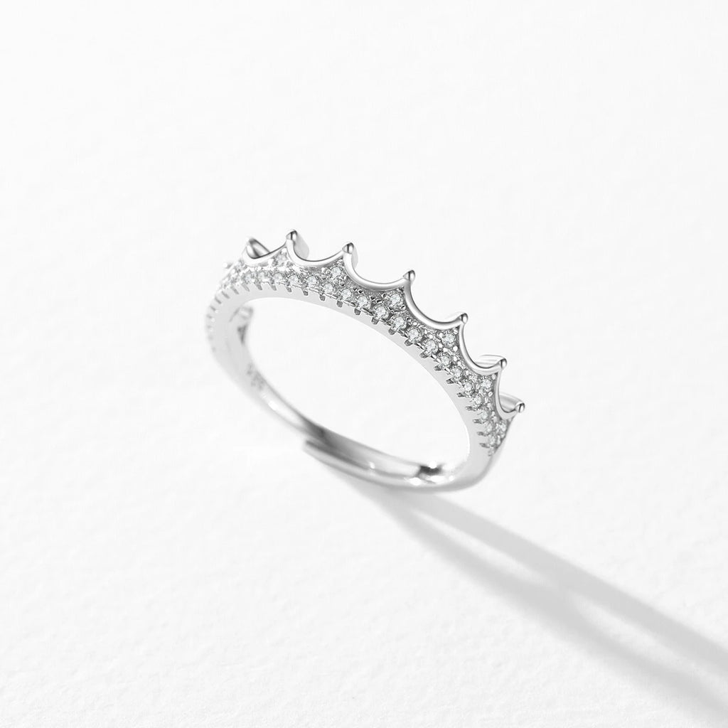 925 Sterling Silver Clear CZ Crown Adjustable Ring