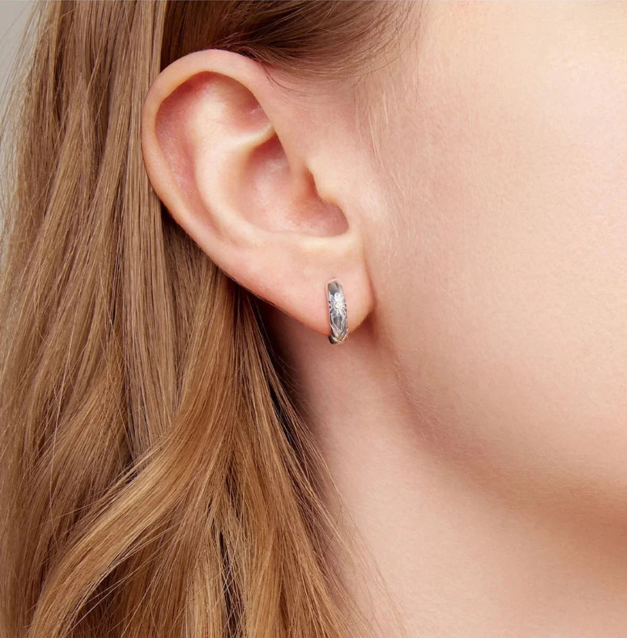 925 Sterling Silver Yellow Sunflower Hoop Earrings