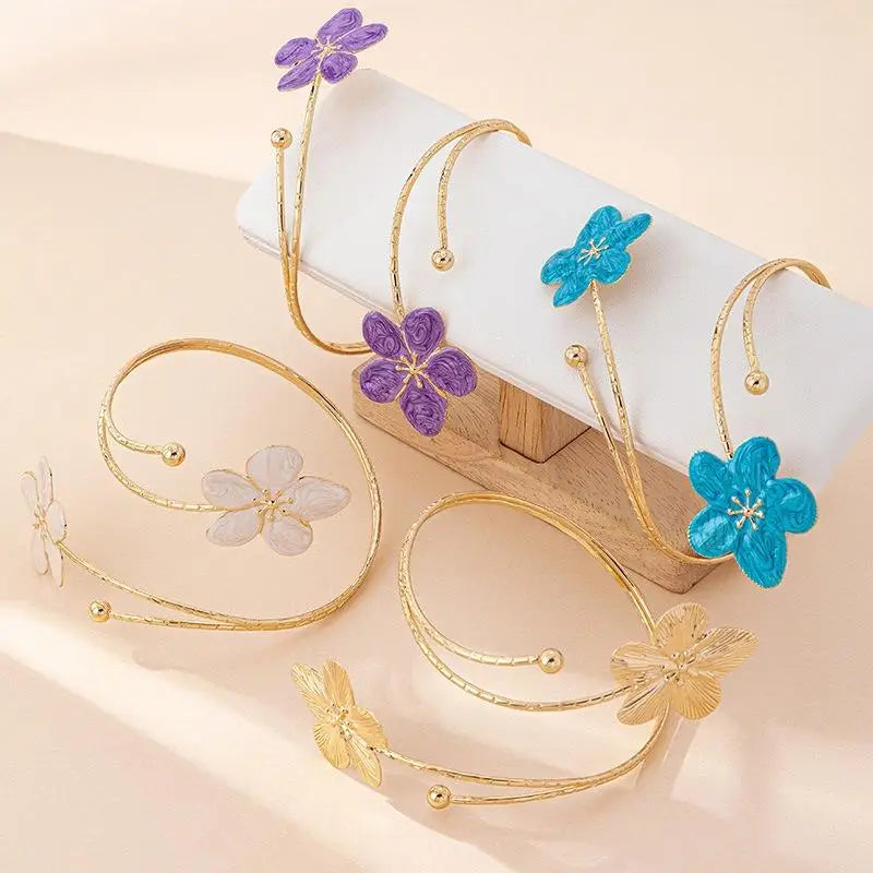 Vintage Floral Enamel Open Cuff Armlet