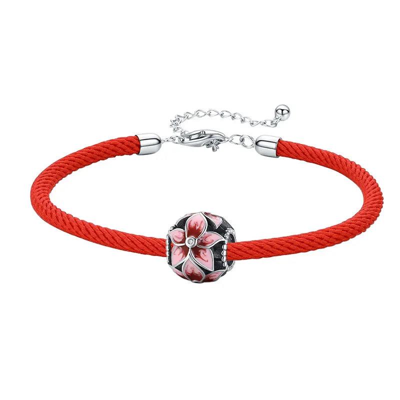925 Sterling Silver Red Rope Enamel Charm Bracelet