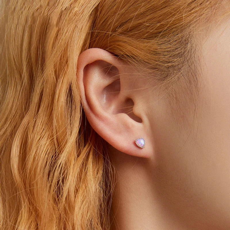 925 Sterling Silver Pink Opal Heart Jewelry Set