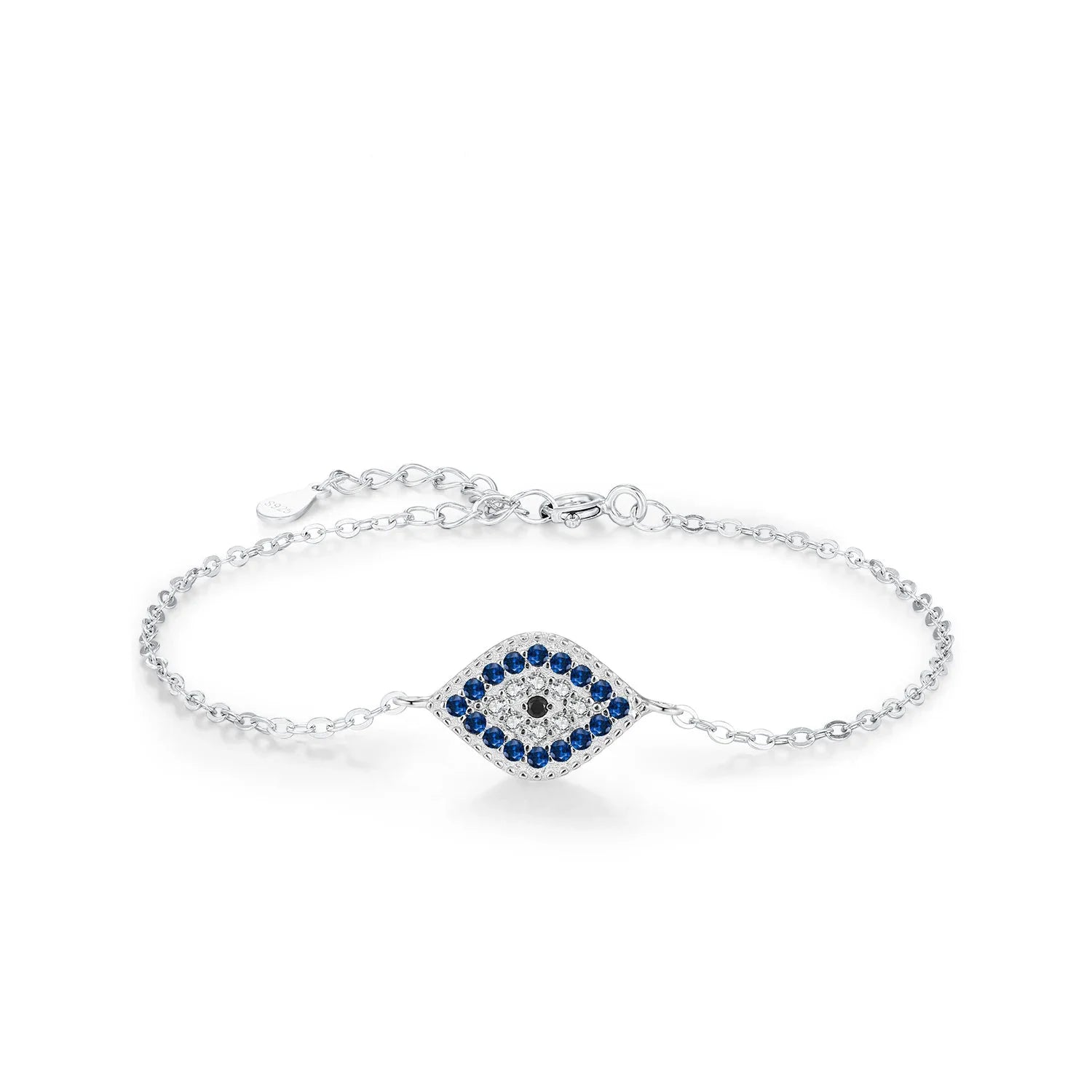 925 Sterling Silver Blue & Clear CZ Eye Bracelet
