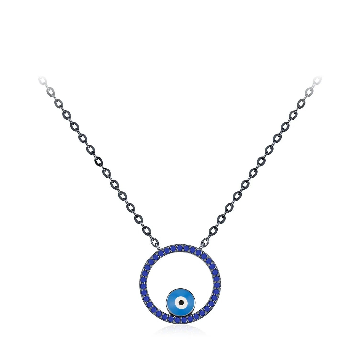 925 Sterling Silver Blue Enamel Eye Water Drop Pendant Necklace
