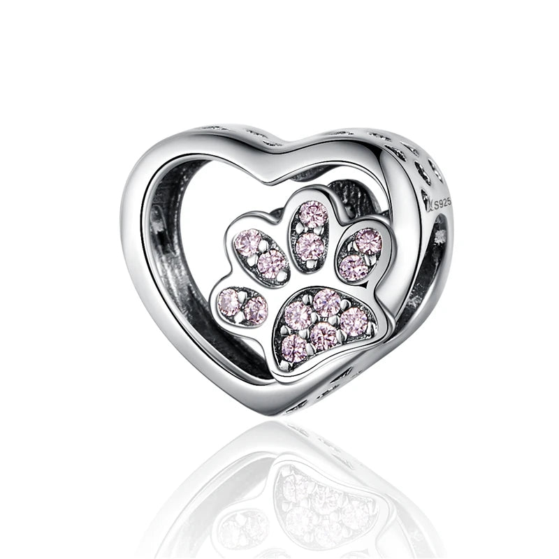 925 Sterling Silver Cat Claw Heart Charm