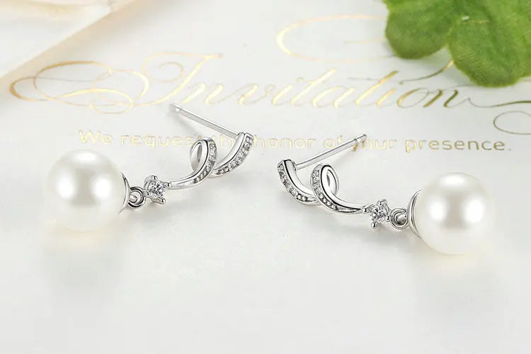 925 Sterling Silver Pearl Wave Drop Earrings