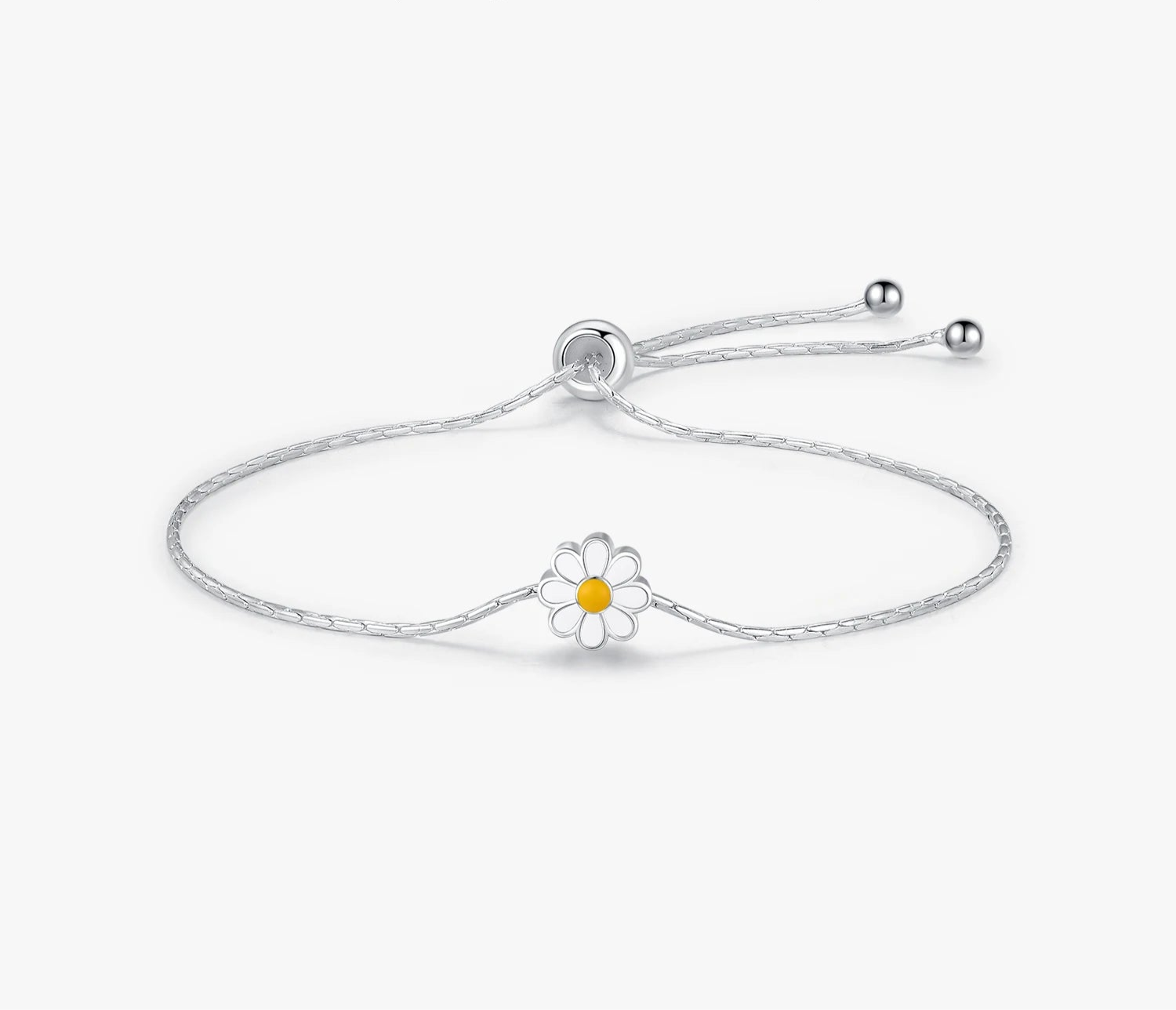 925 Sterling Silver Enamel Daisy Flower Bracelet