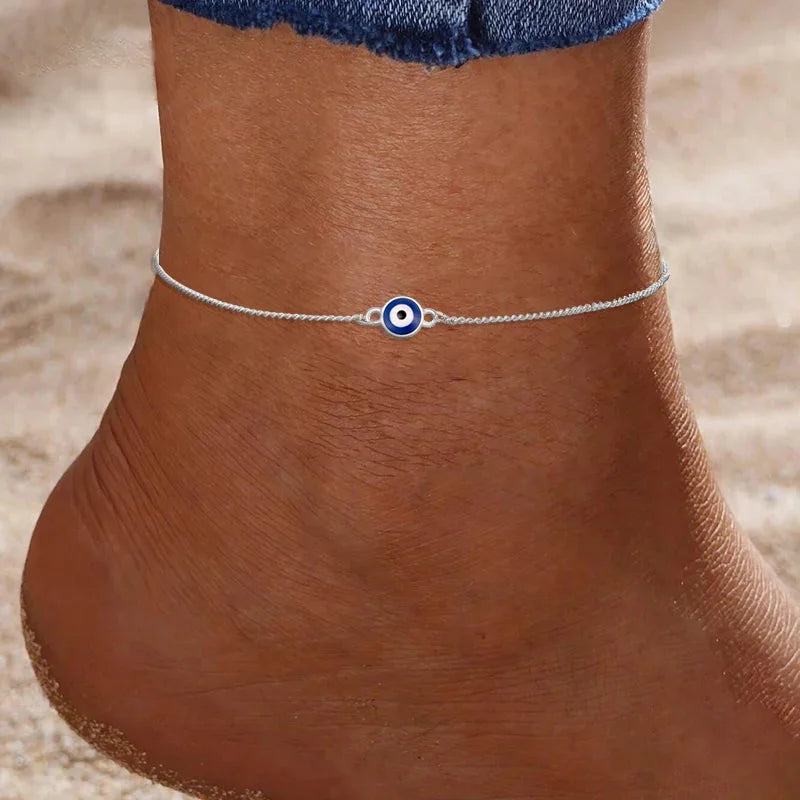 925 Sterling Silver Blue Evil Eye Anklet