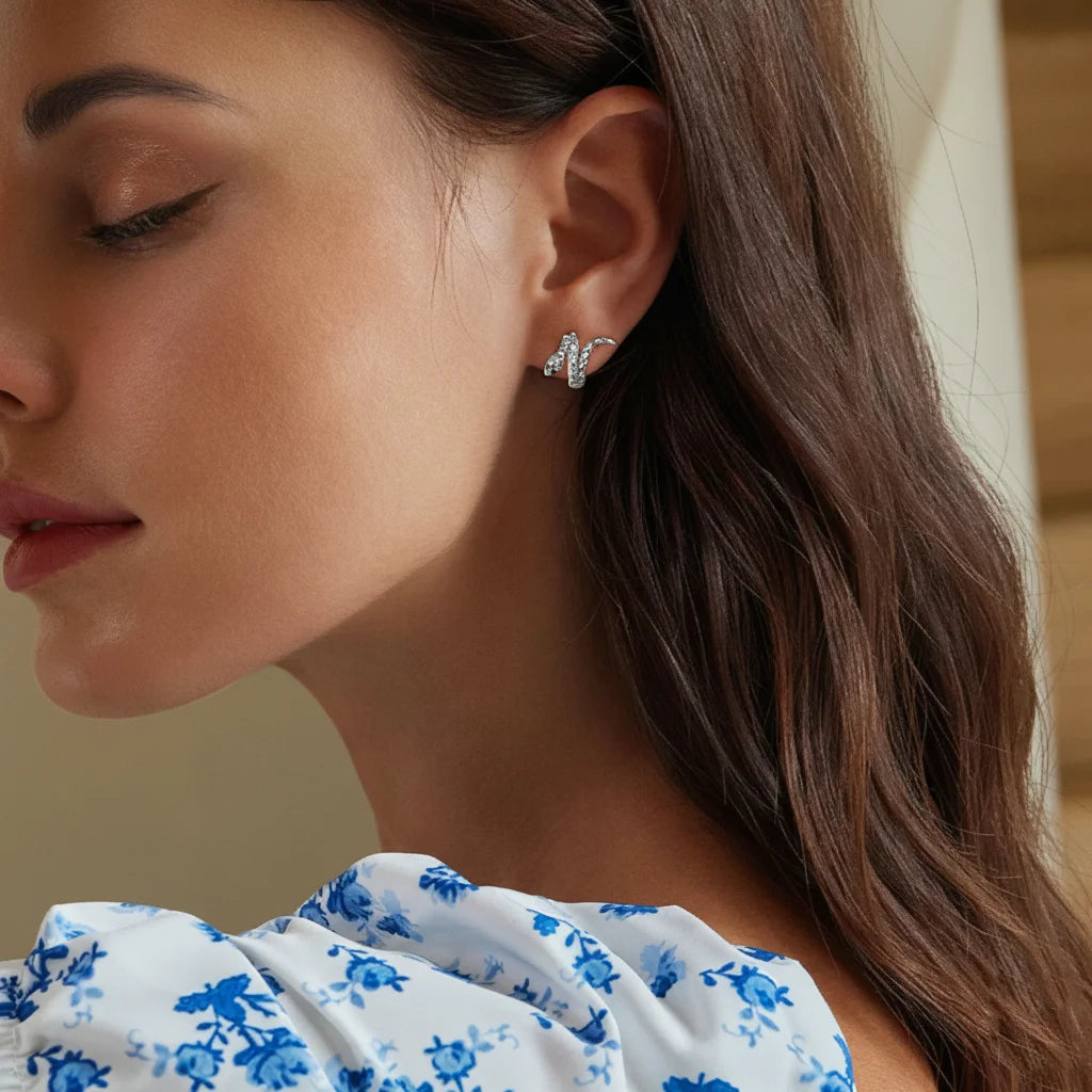 925 Sterling Silver Green Zircon Snake Hoop Earrings