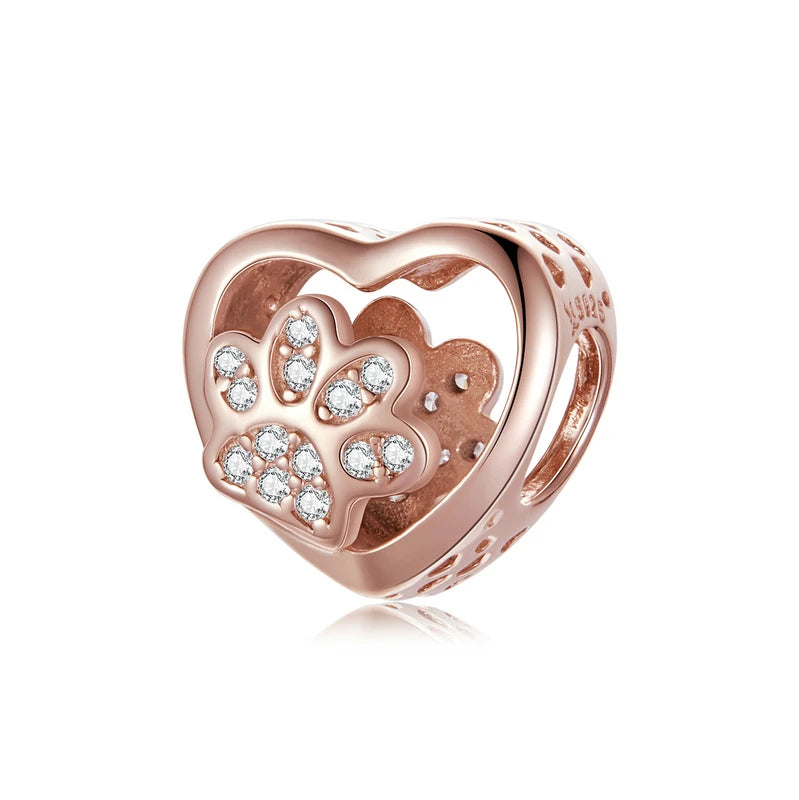 925 Sterling Silver Rose Gold Flower & Tower Heart Charm