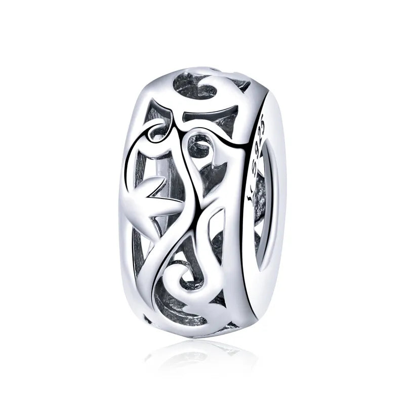 925 Sterling Silver Pink Zircon Vine Heart Charm