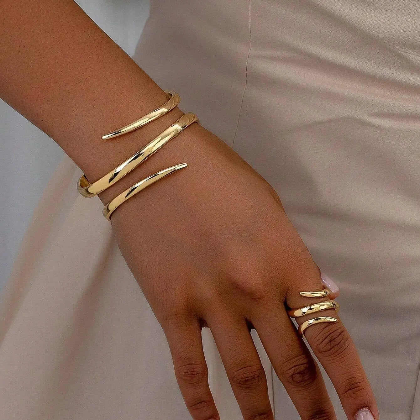 Geometric Line Bracelet & Ring Set