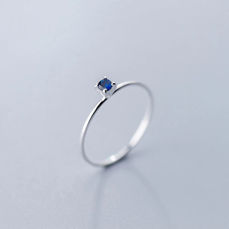 925 Sterling Silver Blue Crystal Stackable Slim Ring