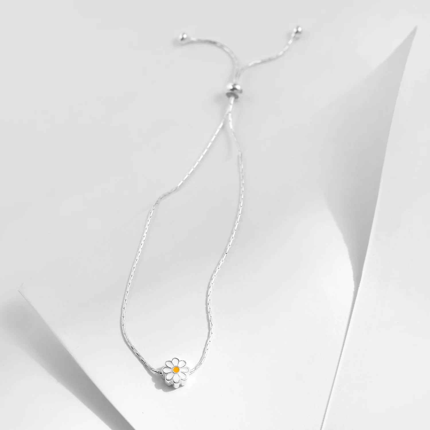 925 Sterling Silver Enamel Daisy Flower Bracelet