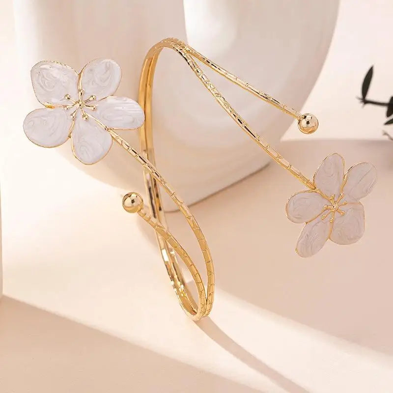 Vintage Floral Enamel Open Cuff Armlet