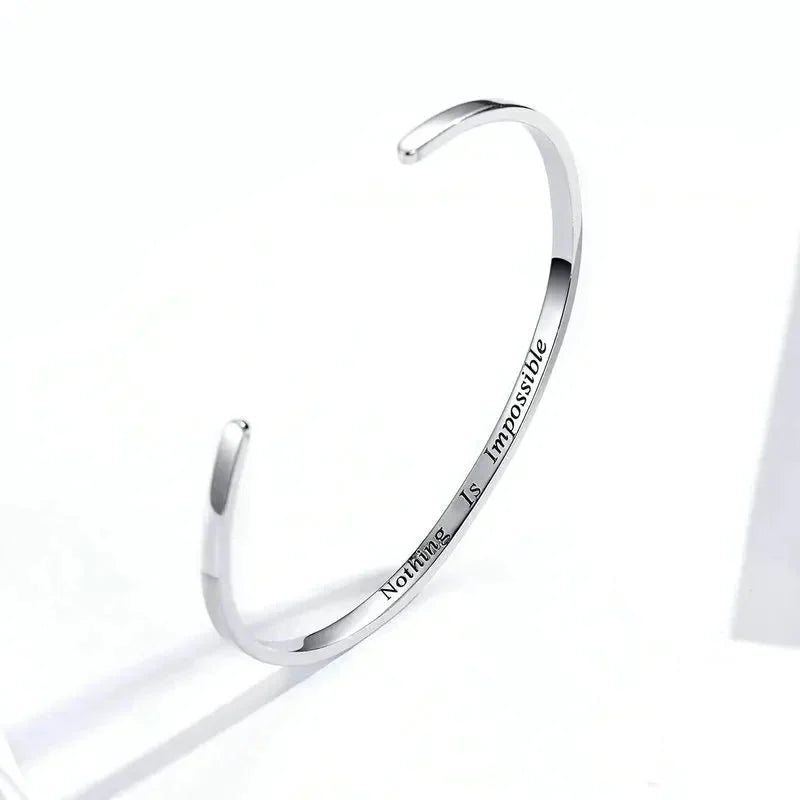 925 Sterling Silver “Nothing Is Impossible” Courage Bangle