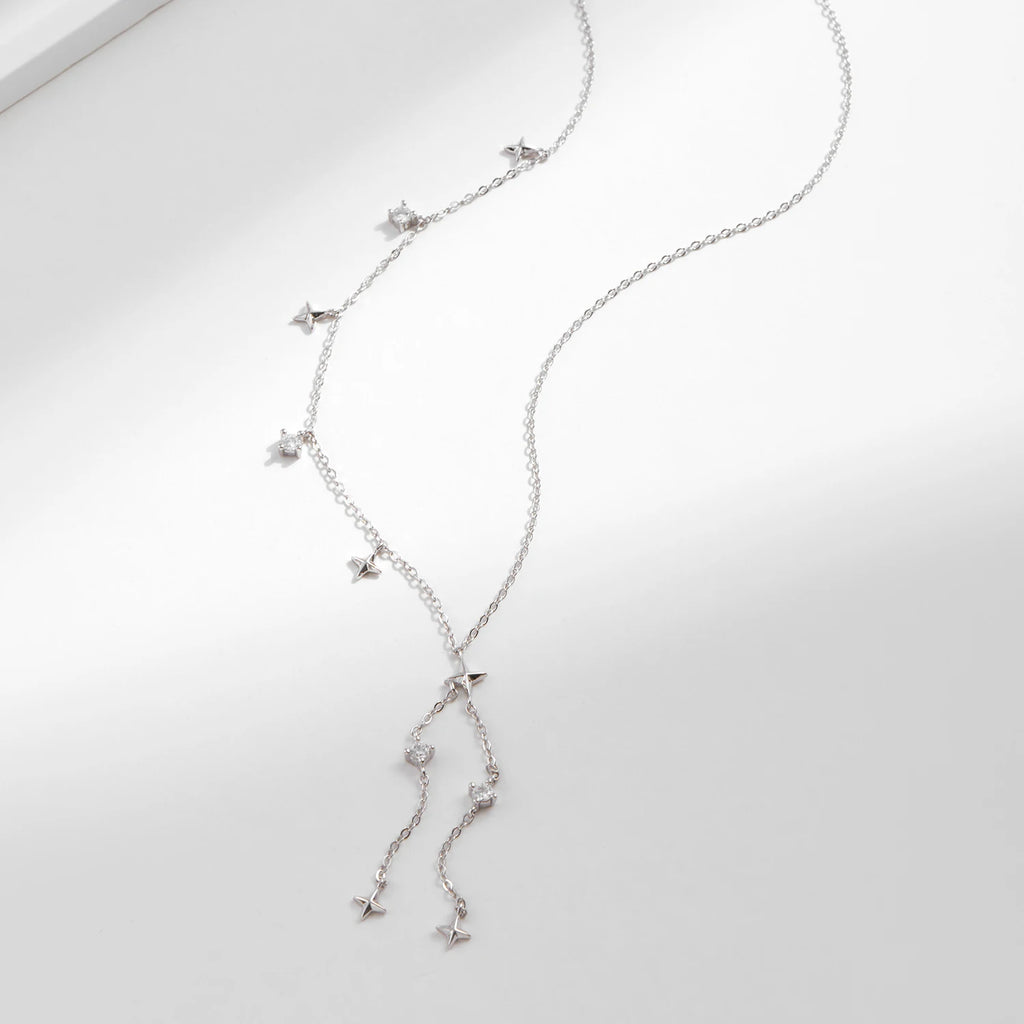 925 Sterling Silver Twinkle Stars Y-Shaped Choker Necklace