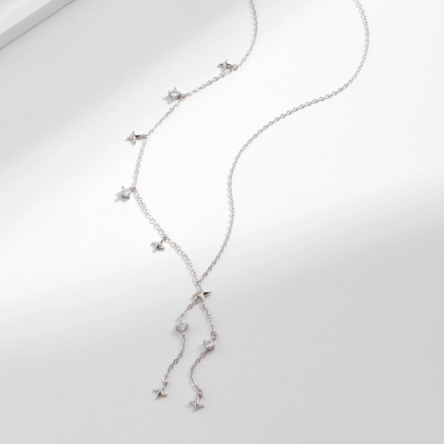 925 Sterling Silver Twinkle Stars Y-Shaped Choker Necklace