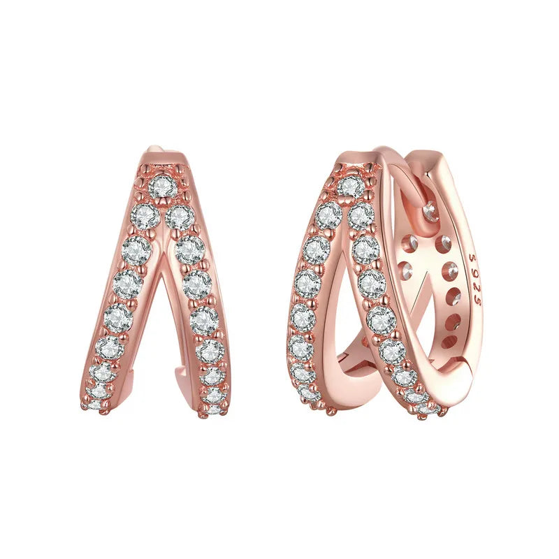 925 Sterling Silver Double Ring CZ Hoop Earrings