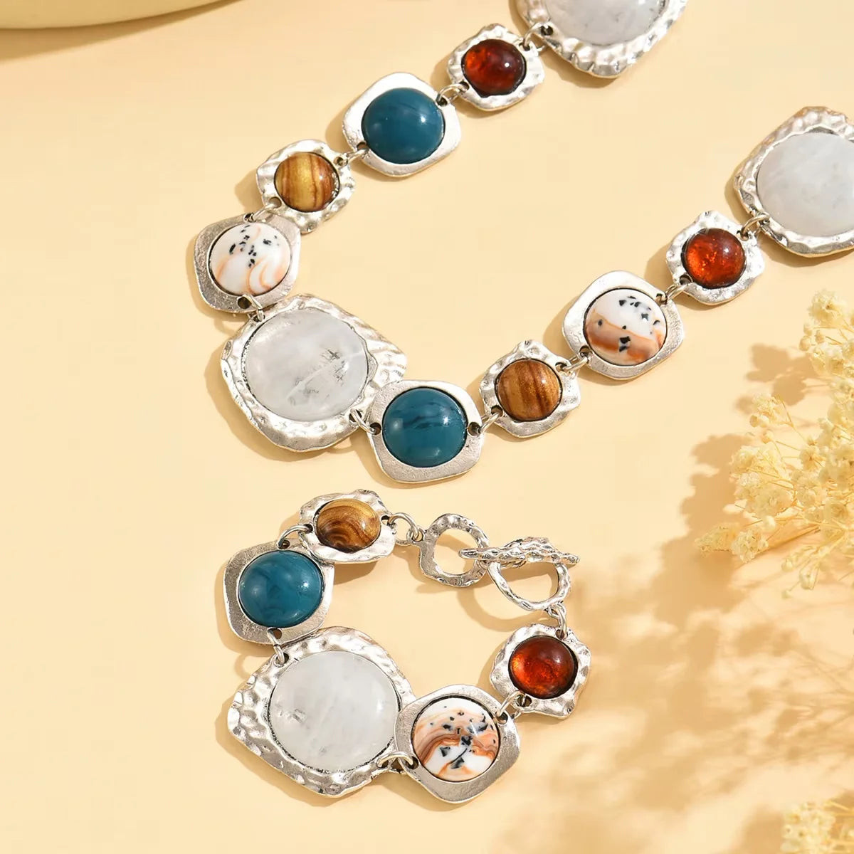 Vintage Bohemian Multicolor Geometric Necklace & Bracelet Set